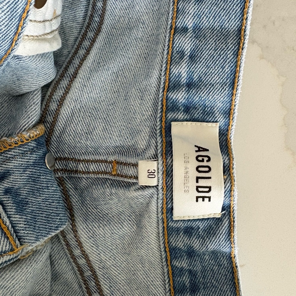 Agolde Light Blue Frayed Jean Shorts - Picture 3 of 5